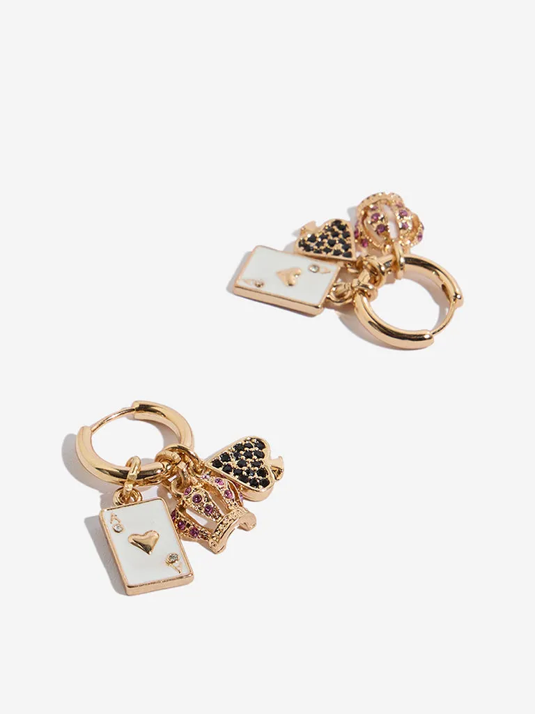 Westside Accessories Gold Studded Multi Charm Earrings