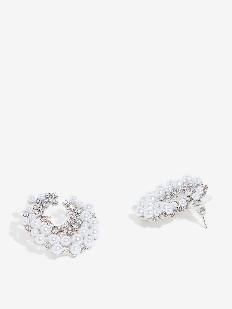 Westside Accessories Silver Crystals & Pearl Embellished Earrings