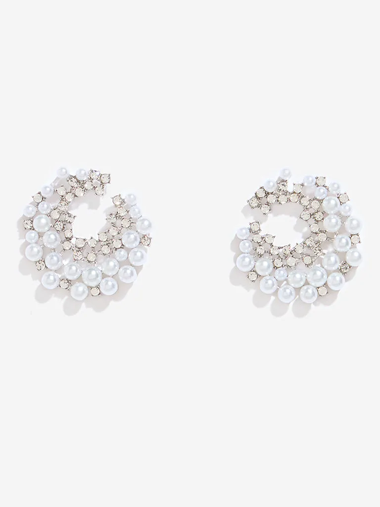 Westside Accessories Silver Crystals & Pearl Embellished Earrings