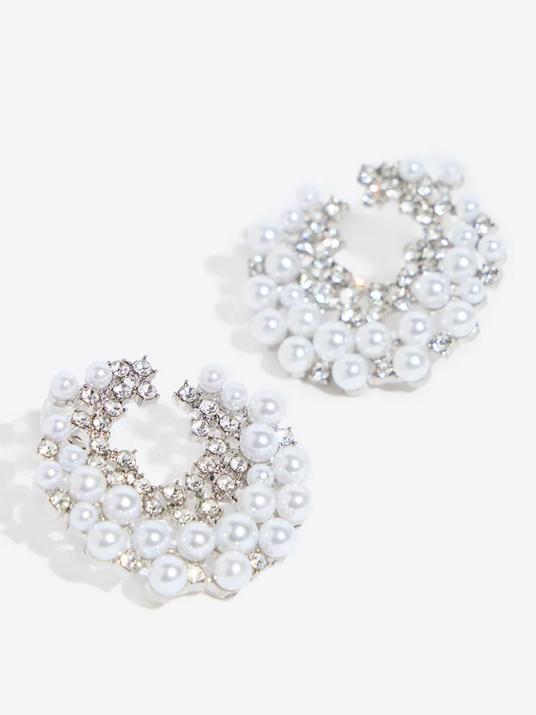 Westside Accessories Silver Crystals & Pearl Embellished Earrings