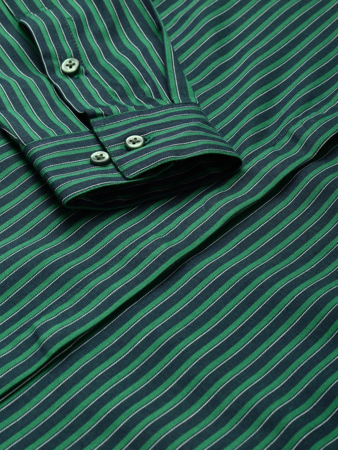 Women Green Striped Pure Cotton Regular Fit Formal Shirt