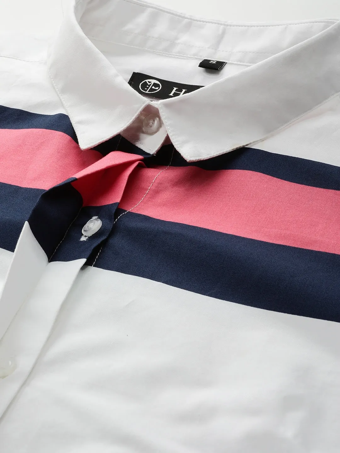 Women White-Navy Solids Pure Cotton Slim Fit Formal Shirt