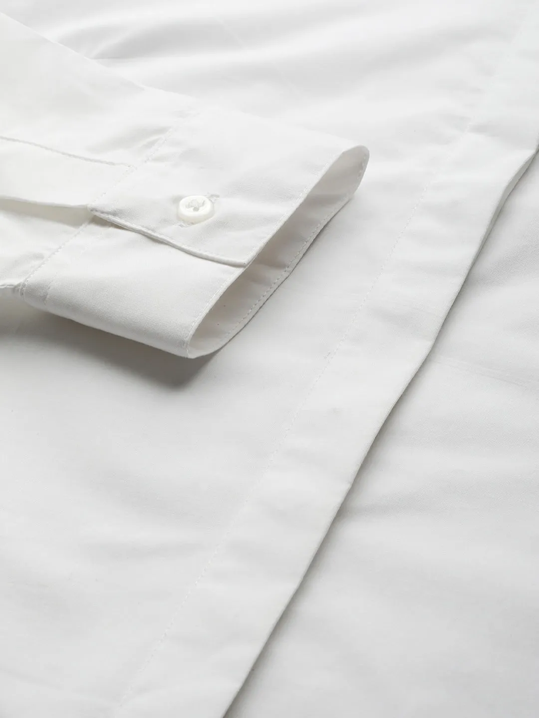 Women White-Navy Solids Pure Cotton Slim Fit Formal Shirt