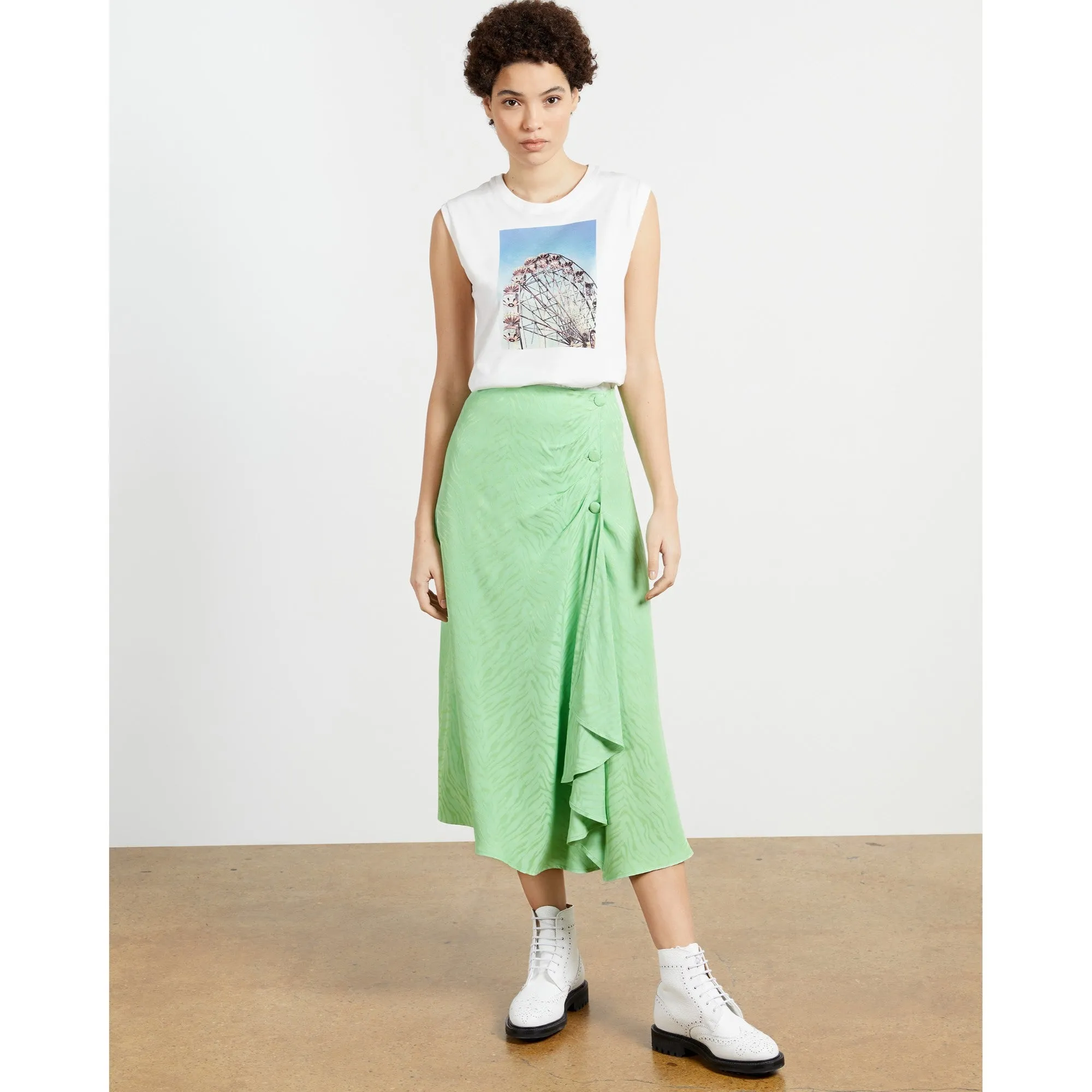 Women Wms-Lulwrth-Button Front Skirt With Split - Lt-Green