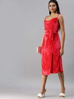 Women's A-Line Cowl Red Solid Dress