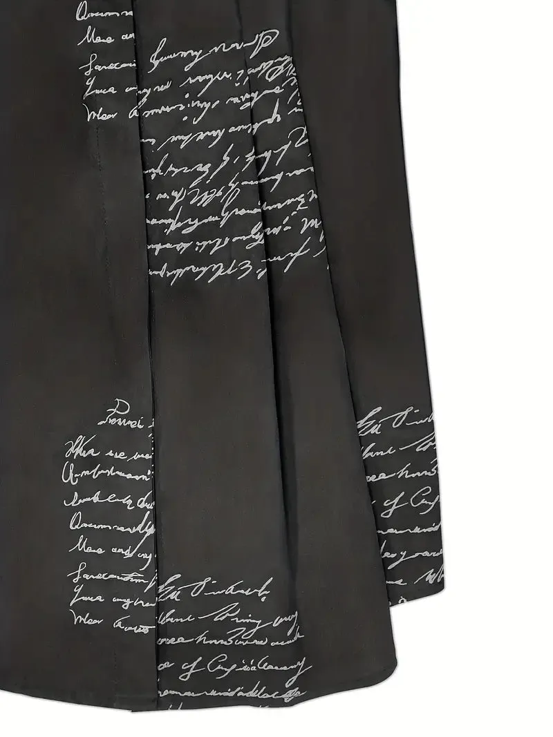 Women's Letter Print Button Down Collar Mini Dress / Black
