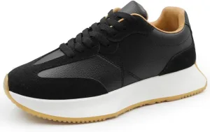 Womens Trainers Running Shoes Lightweight Ladies Lace Up Vegan Sneakers Fashion Comfortable Casual Daily Walking Low Top Shoe Black Faux Suede