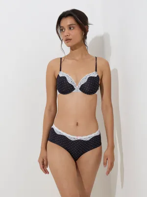 Wunderlove Black Polka Dotted Padded Under-Wired Bra
