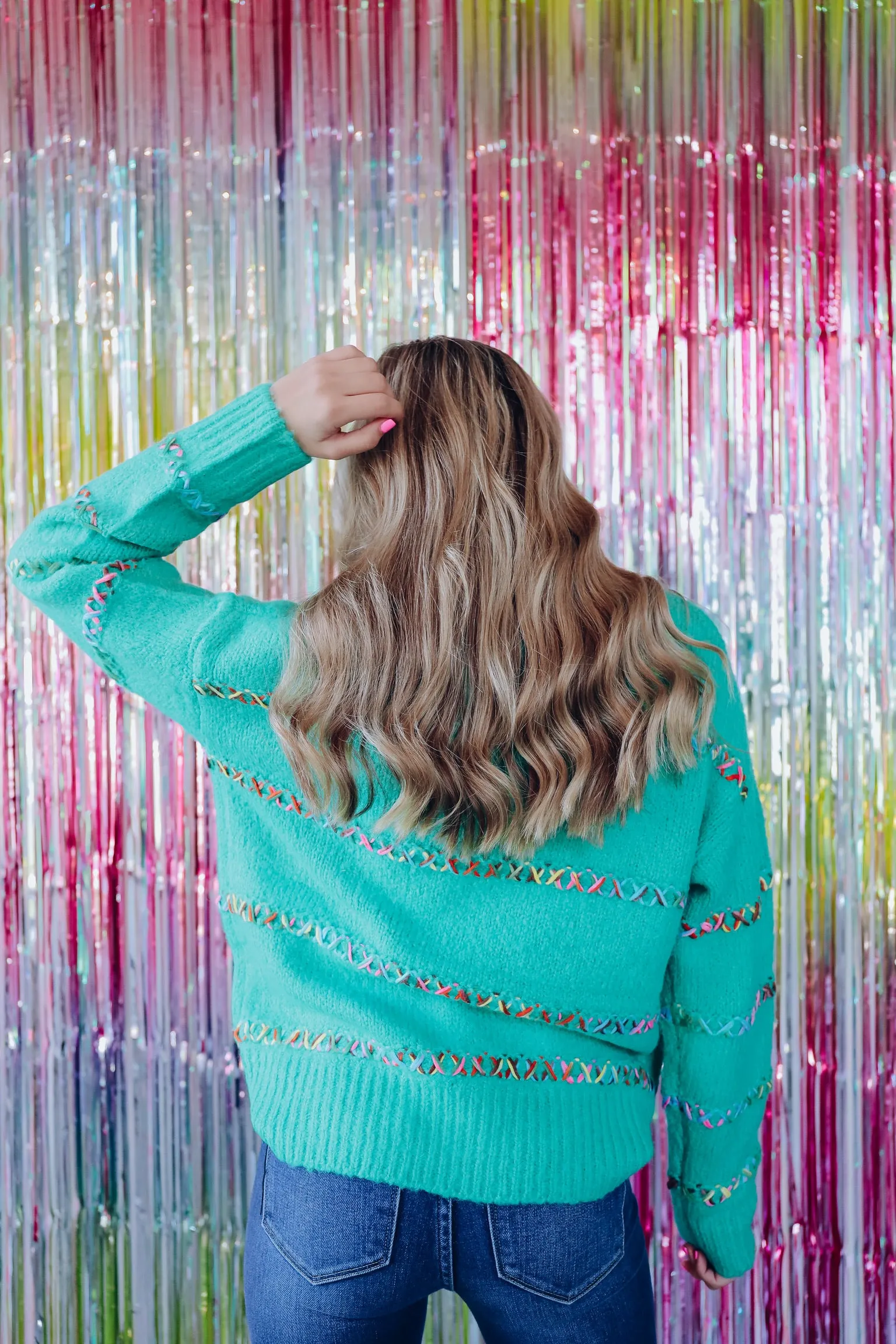 X Outstitch Embroidered Sweater - Light Teal