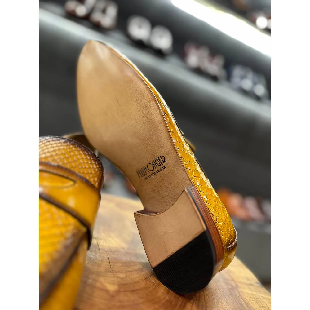 Yellow Mirror Glossed Patina Python Detail Penny Loafers