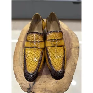 Yellow Mirror Glossed Patina Python Detail Penny Loafers